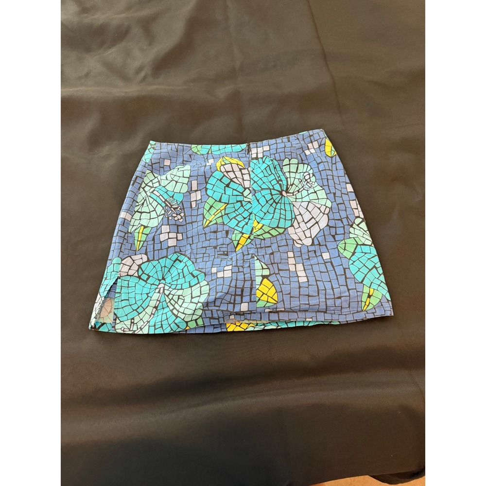 Lilly Pulitzer Blue Mosaic Floral Skort Size 2 Mini Skirt with Shorts Bow Detail